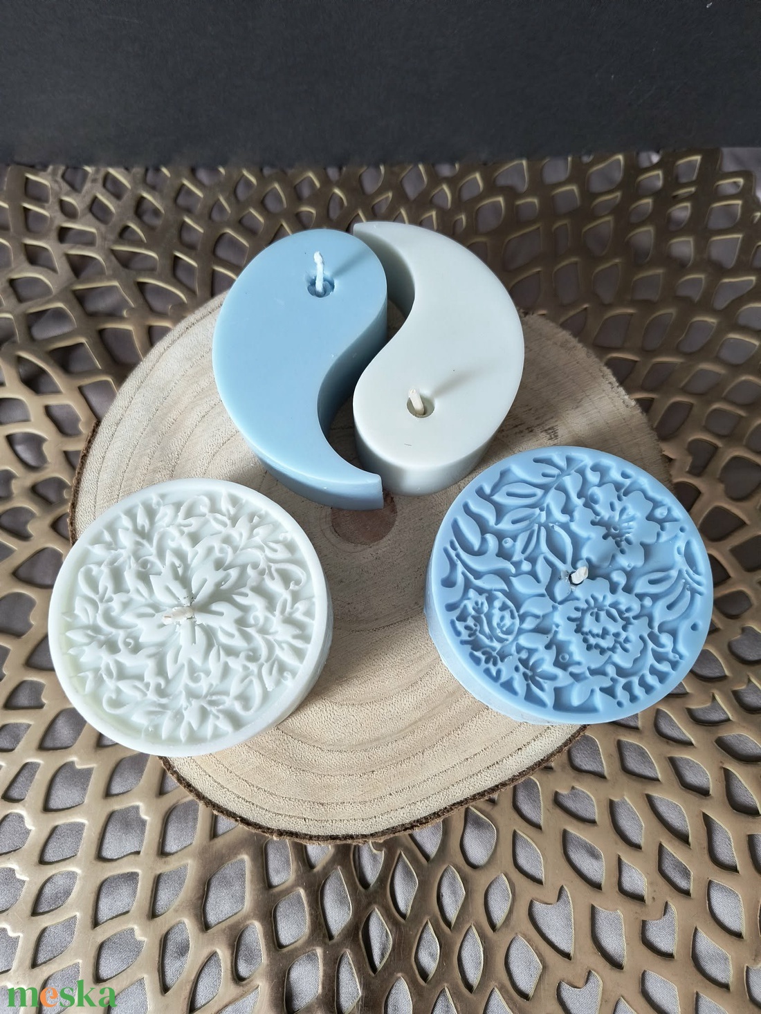 Mandala gyertyaszett - kék, fehér - otthon & életmód - dekoráció - spiritualitás - mandala - Meska.hu
