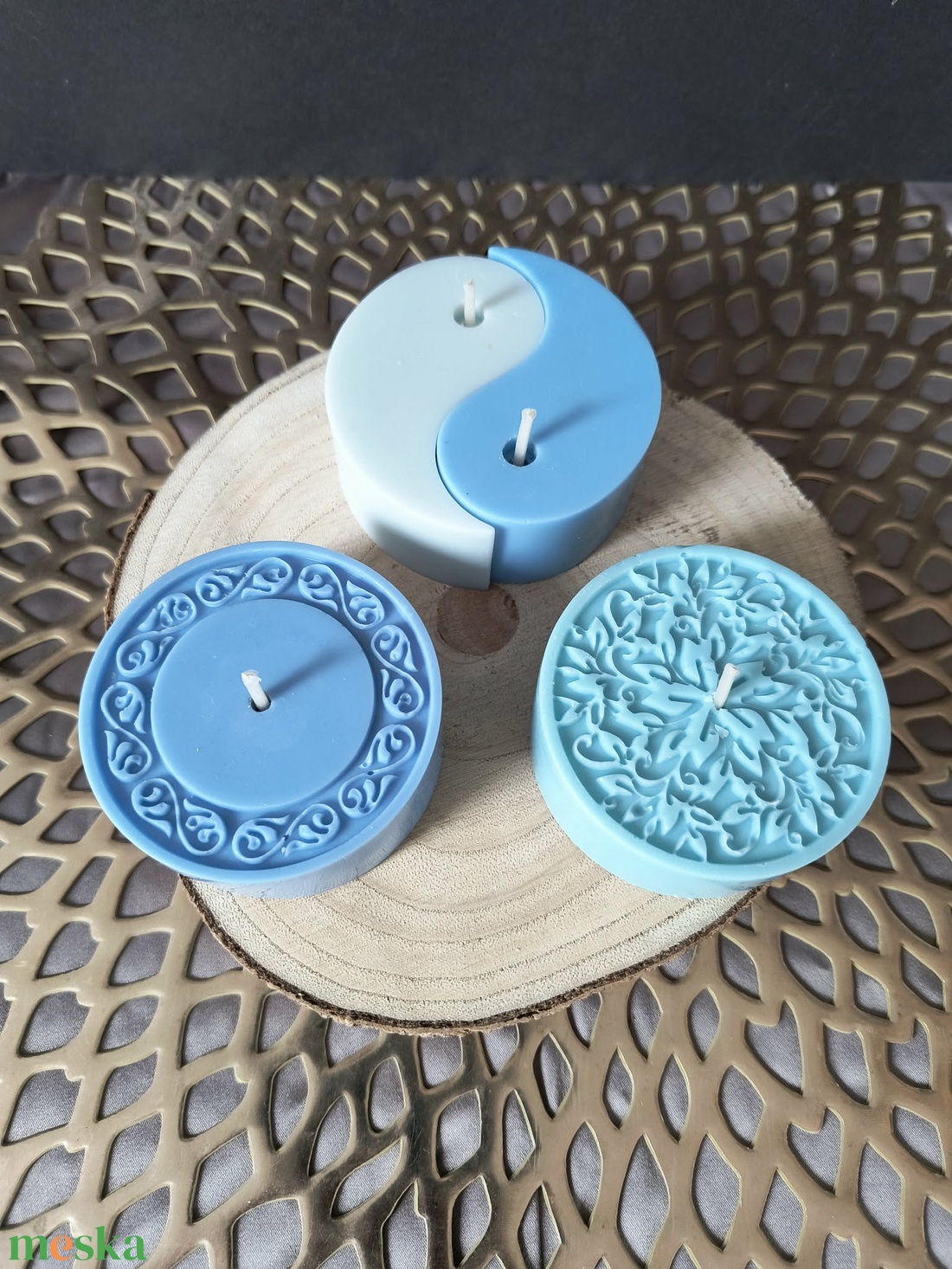 Mandala gyertyaszett - kék, türkiz - otthon & életmód - dekoráció - spiritualitás - mandala - Meska.hu