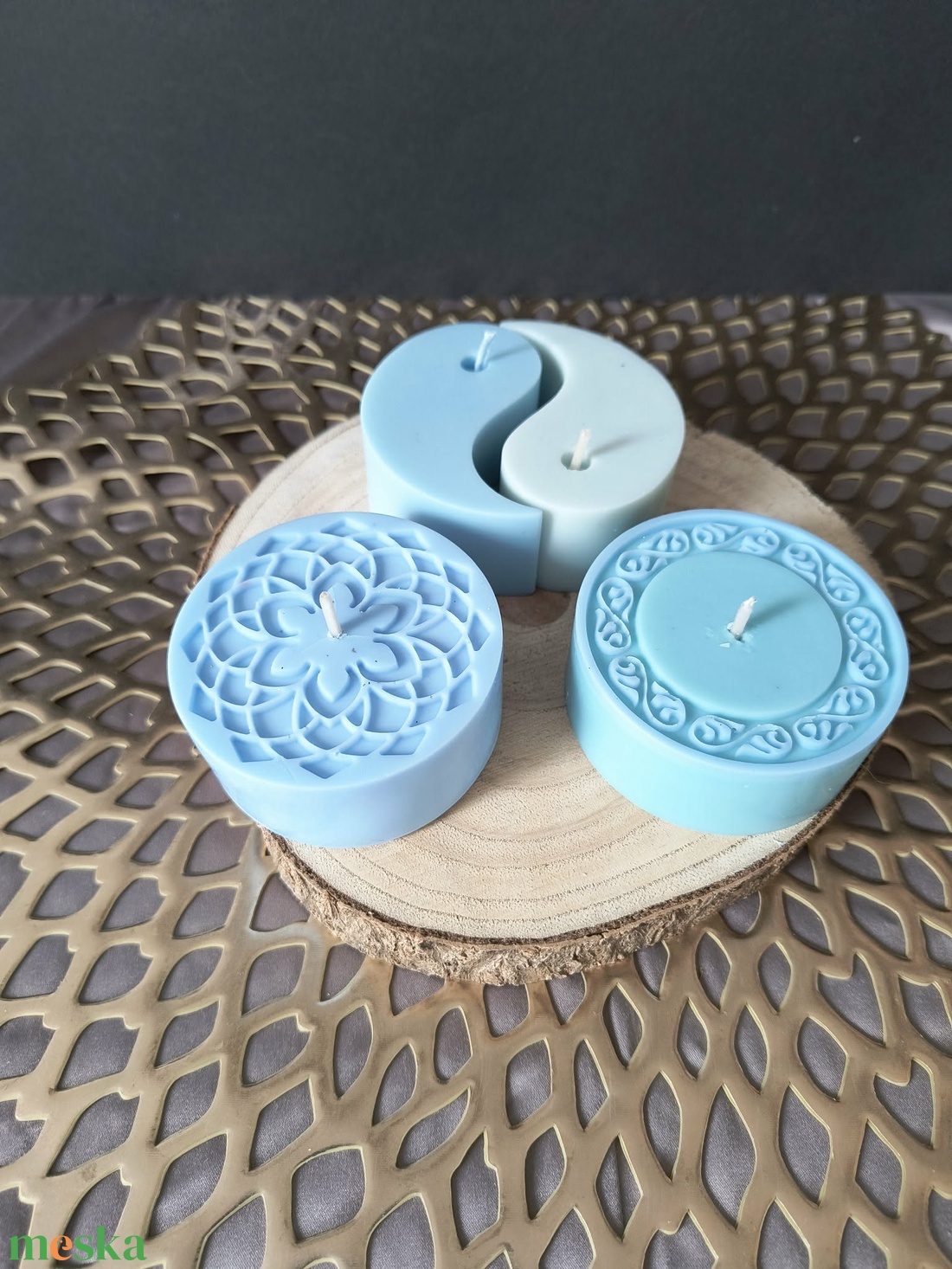 Mandala gyertyaszett - kék - otthon & életmód - gyertya, illat, aroma - gyertya - Meska.hu