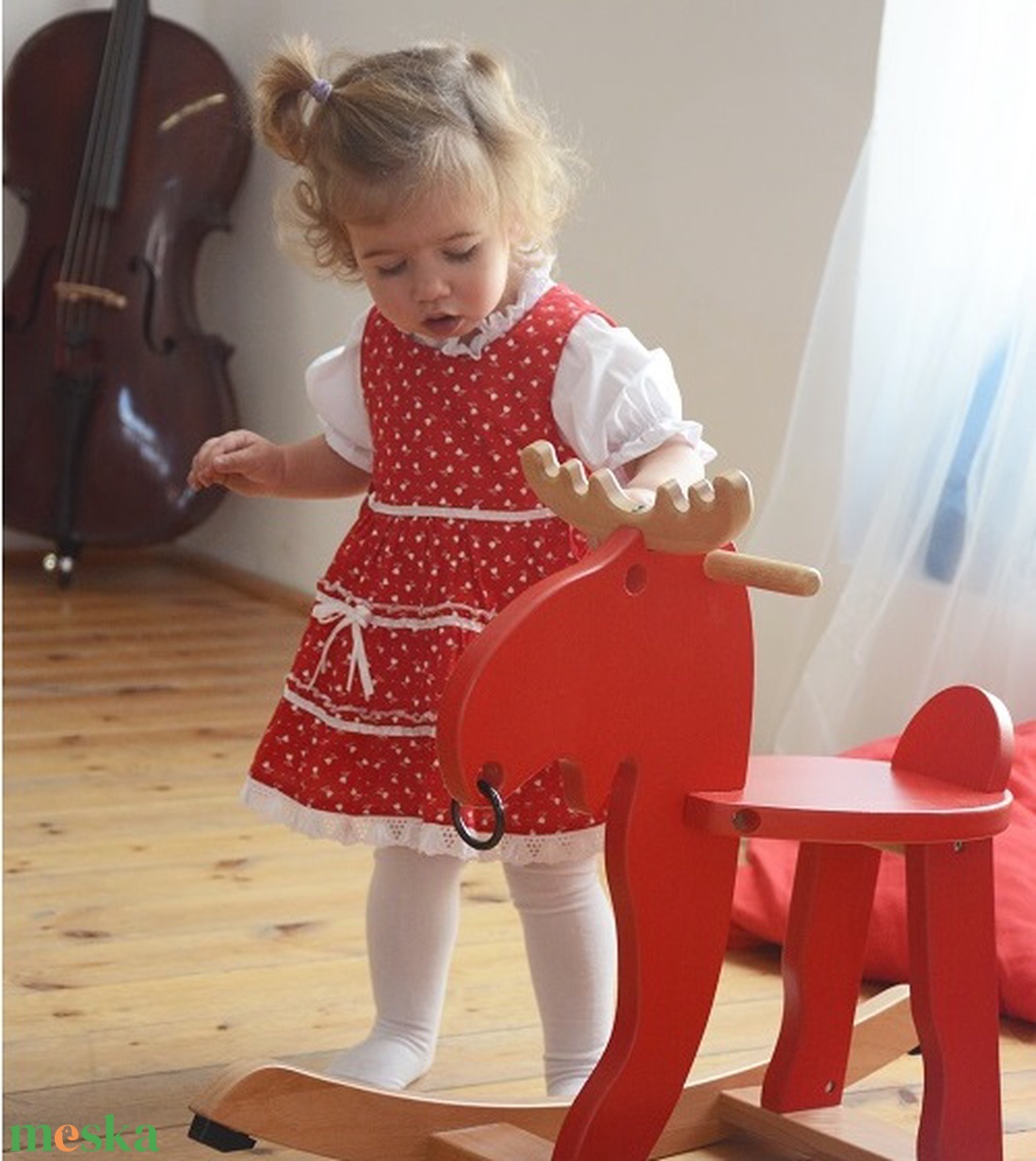 Pirosfestő 62-152-es lány ruha madeira csipke díszítéssel - ruha & divat - babaruha & gyerekruha - ruha - Meska.hu