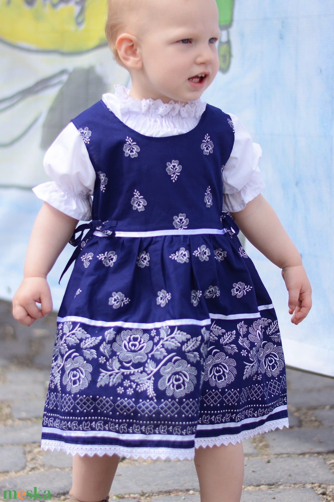 Kékfestő 62-152-es baba/lány ruha madeira csipke díszítéssel - ruha & divat - babaruha & gyerekruha - szoknya - Meska.hu