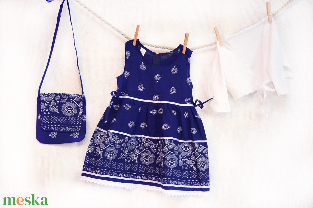 Kékfestő 62-104-es baba/lány ruha madeira  csipke díszítéssel - ruha & divat - babaruha & gyerekruha - szoknya - Meska.hu