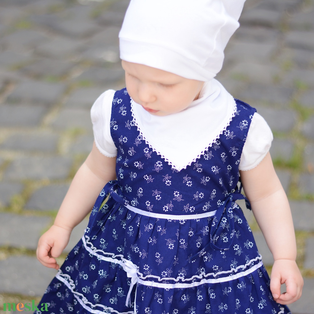 Kékfestő 62-152-es lány ruha madeira csipke díszítéssel - ruha & divat - babaruha & gyerekruha - ruha - Meska.hu