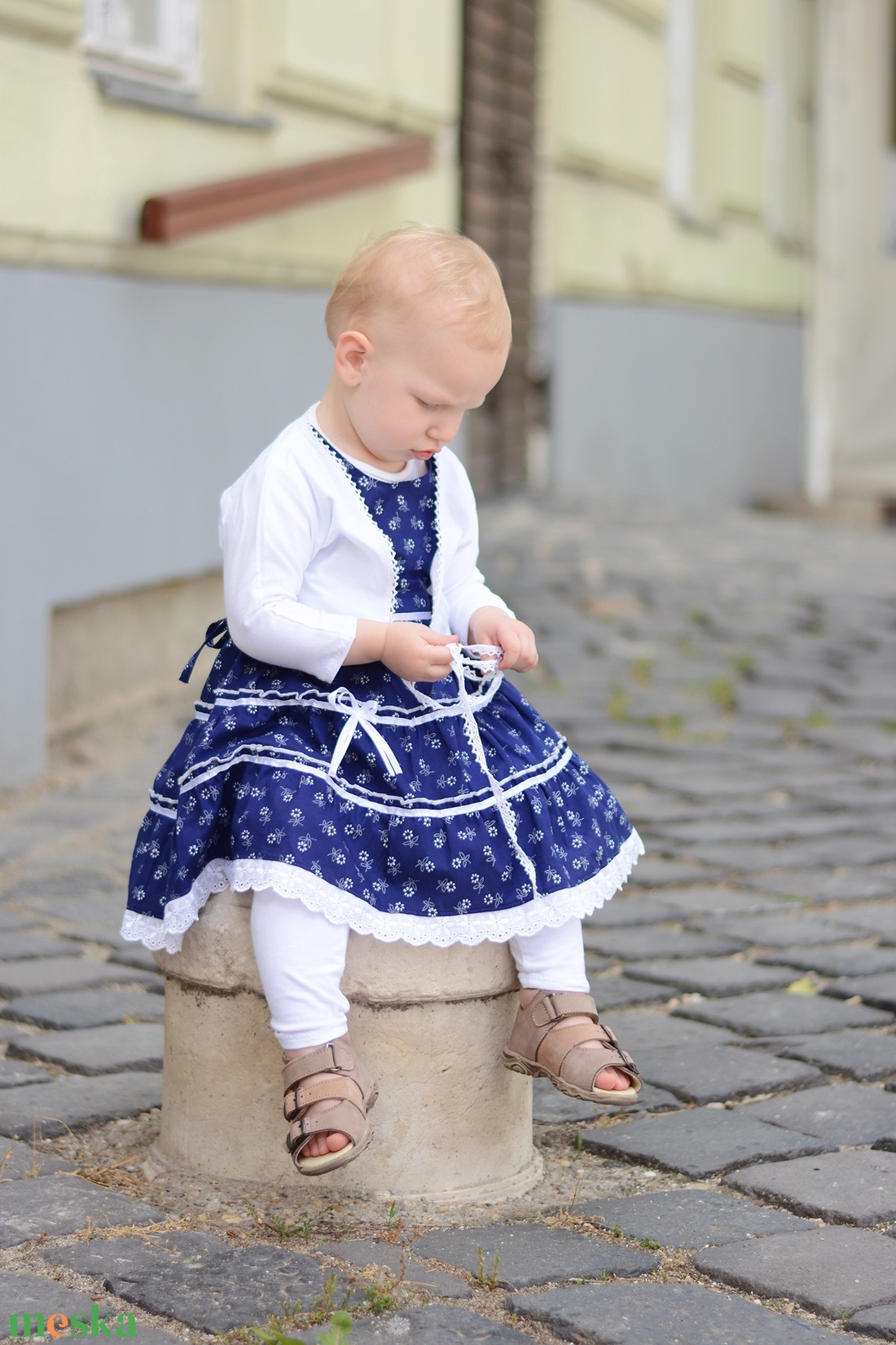 Kékfestő 62-152-es lány ruha madeira csipke díszítéssel - ruha & divat - babaruha & gyerekruha - ruha - Meska.hu