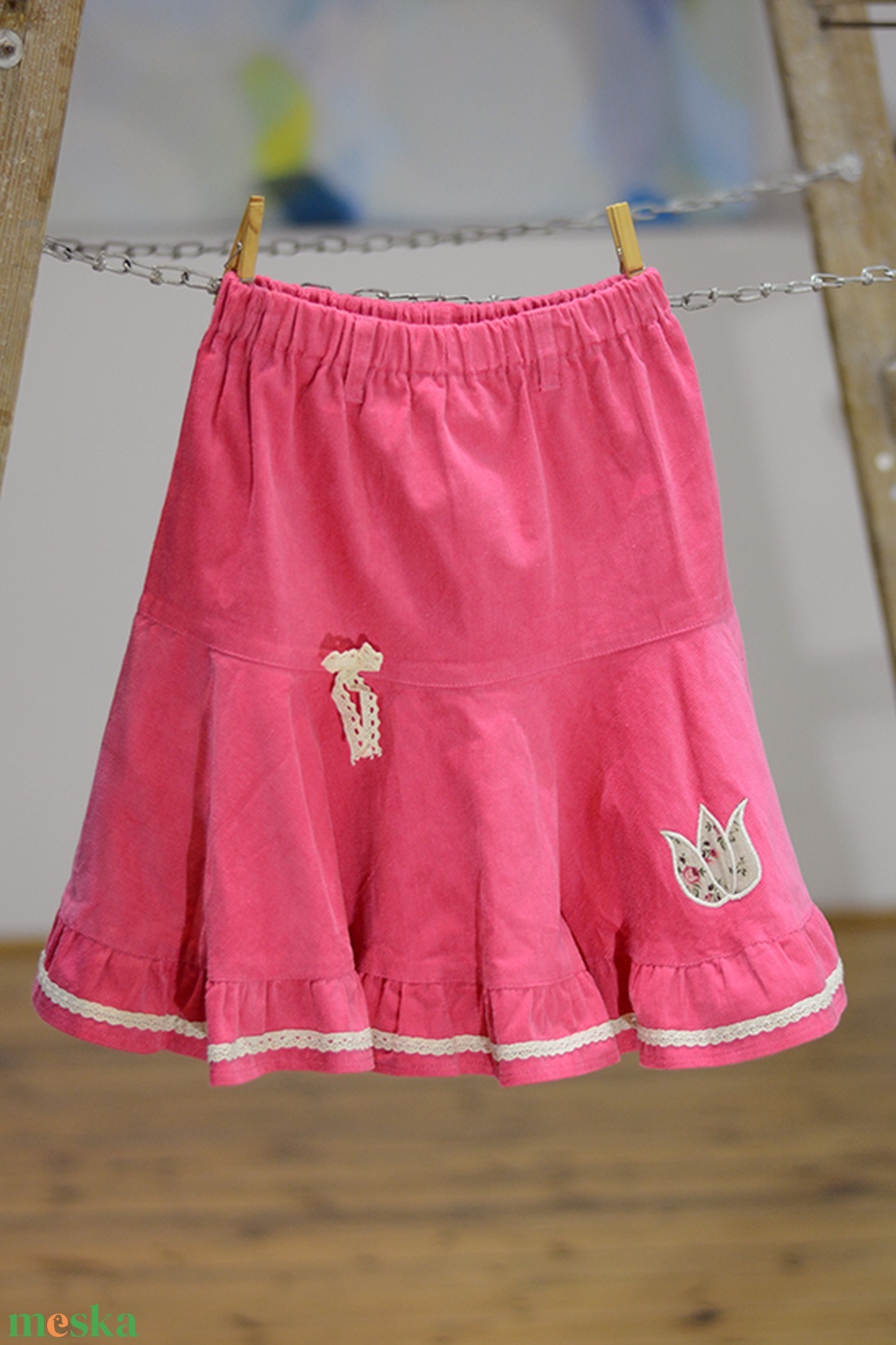 PÖRGŐS kord szoknya, 74-164-es, világos rózsaszín, lány, pamut csipke díszítéssel  - ruha & divat - babaruha & gyerekruha - szoknya - Meska.hu