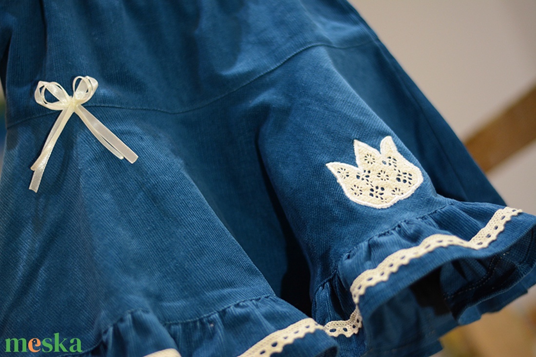 PÖRGŐS kord szoknya, kék, 74-164-es, lány, pamut  csipke díszítéssel  - ruha & divat - babaruha & gyerekruha - szoknya - Meska.hu