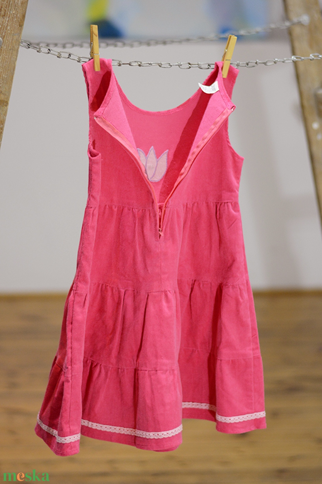 Kord ruha, 62-152-es, világos rózsaszín, hímzéssel, pamut csipkével - ruha & divat - babaruha & gyerekruha - ruha - Meska.hu