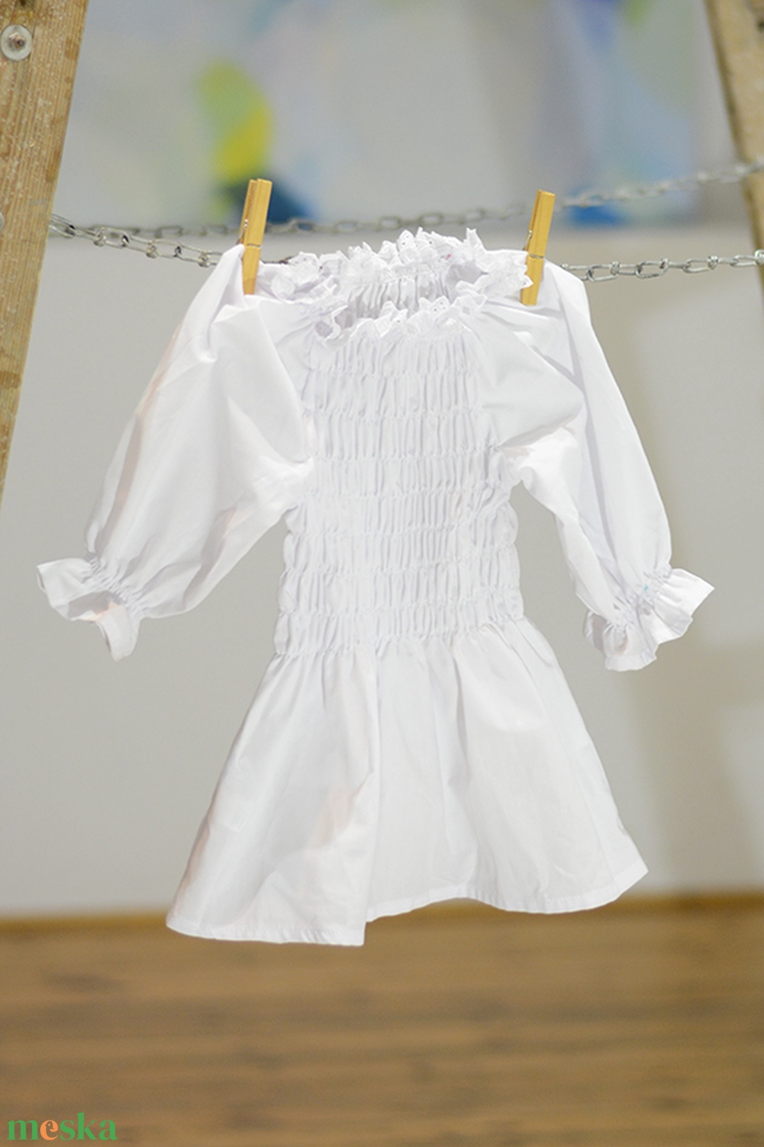 Blúz 86-164-es, fehér, mellben gumizott - ruha & divat - babaruha & gyerekruha - ing, blúz - Meska.hu