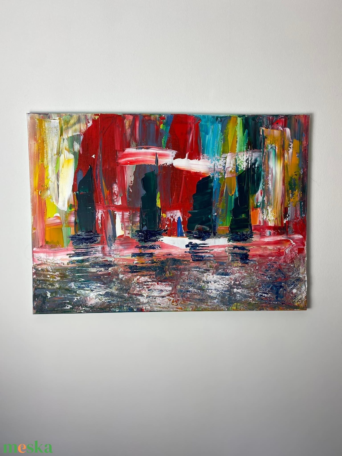 Absztrakt festmény, könnyű vásznon, Vitorlások, 50x70 - művészet - festmény - akril - Meska.hu