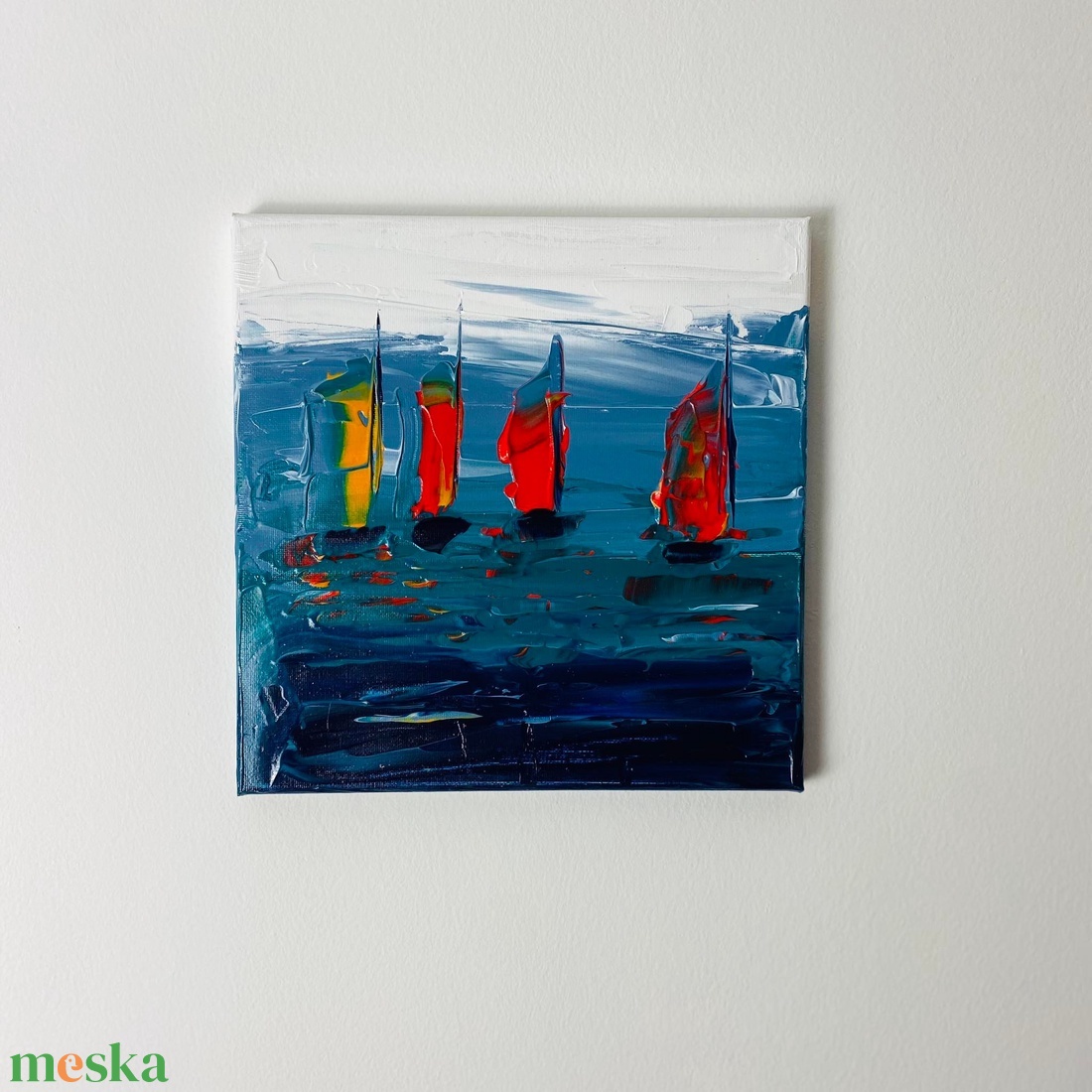 Vitorlások, absztrakt festmény vásznon, 24x24 - otthon & életmód - dekoráció - kép & falikép - vászonkép - Meska.hu