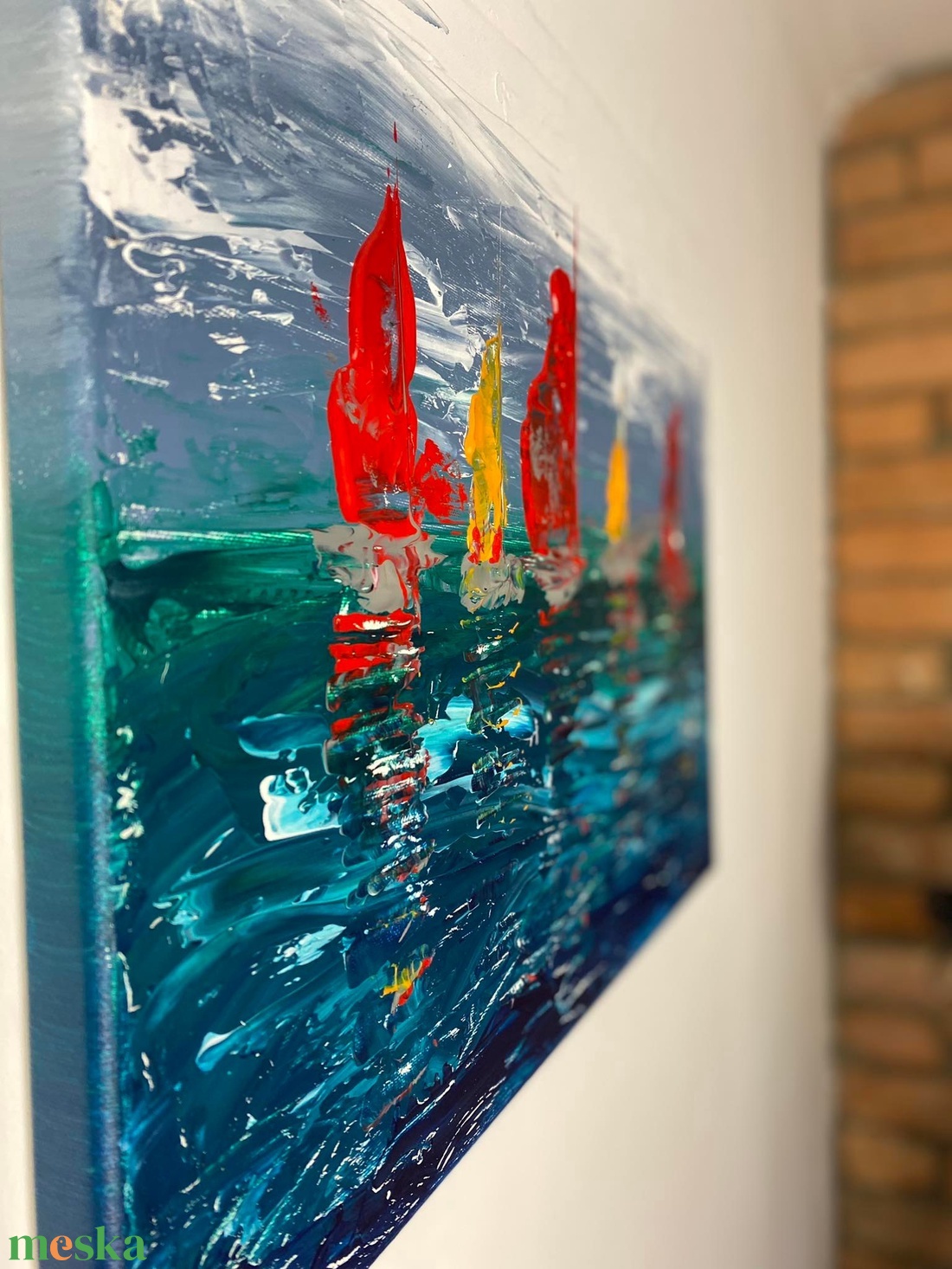 Absztrakt festmény, Balatoni vitorlások, 40x50 - művészet - festmény - akril - Meska.hu