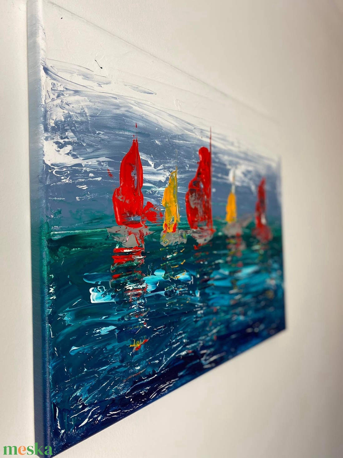 Absztrakt festmény, Balatoni vitorlások, 40x50 - művészet - festmény - akril - Meska.hu
