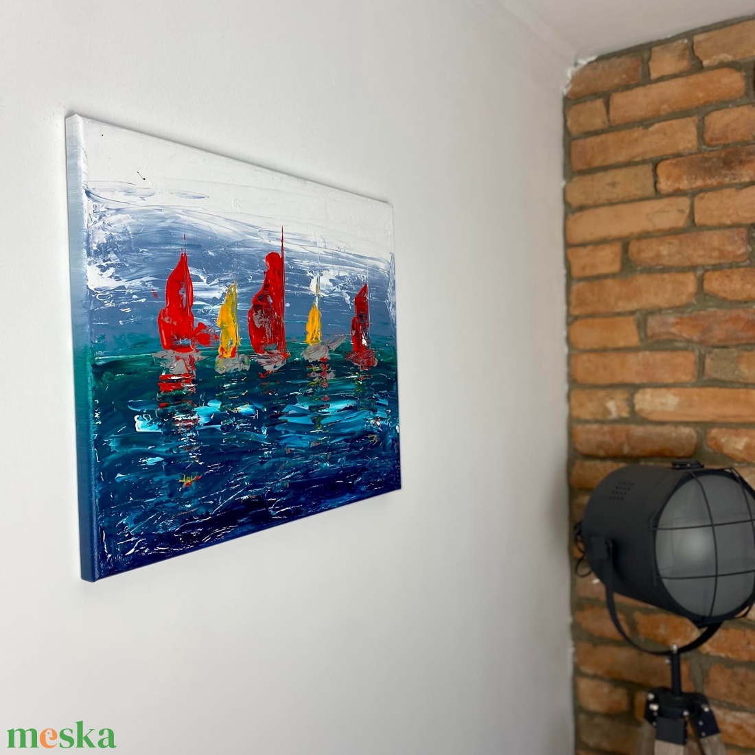 Absztrakt festmény, Balatoni vitorlások, 40x50 - művészet - festmény - akril - Meska.hu