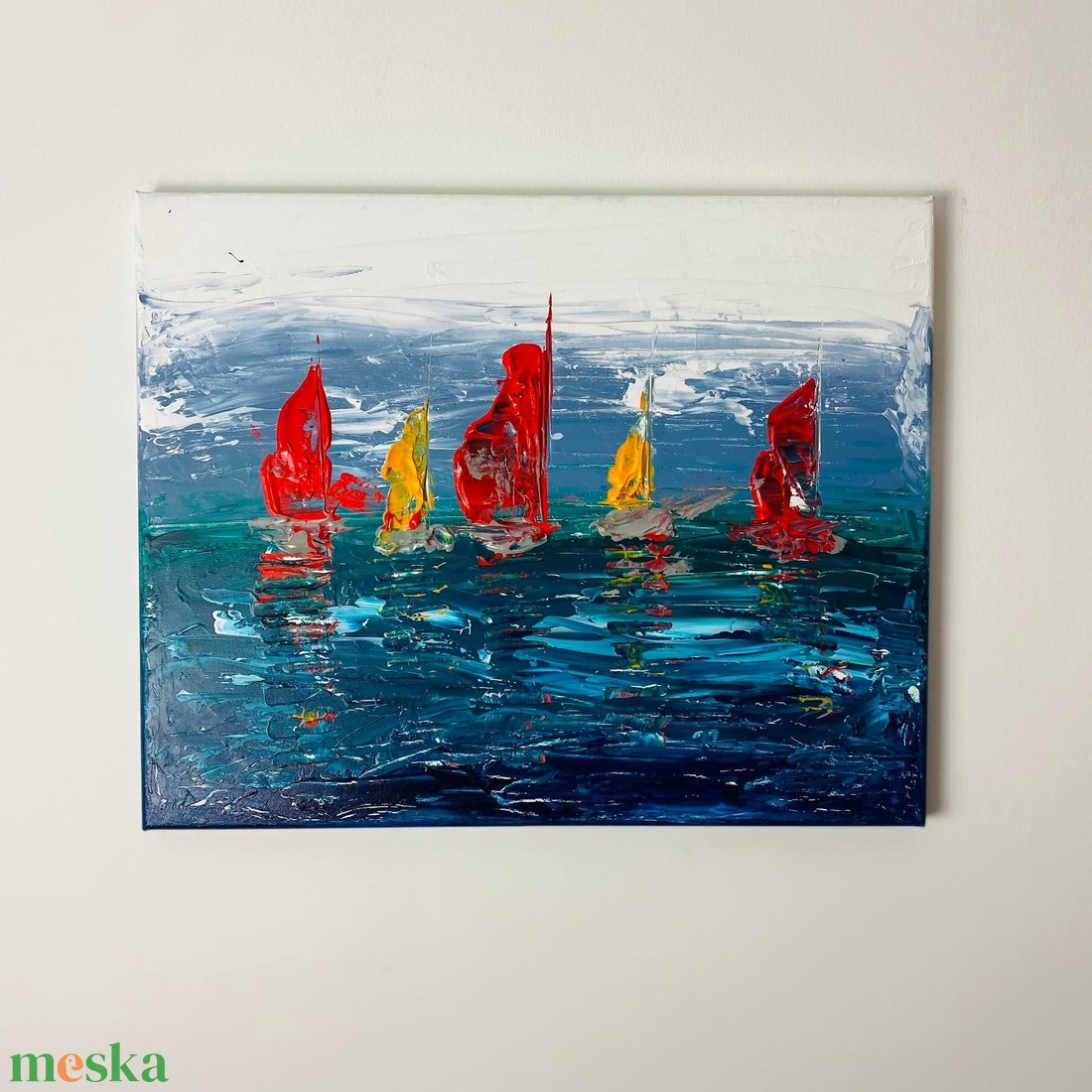 Absztrakt festmény, Balatoni vitorlások, 40x50 - művészet - festmény - akril - Meska.hu