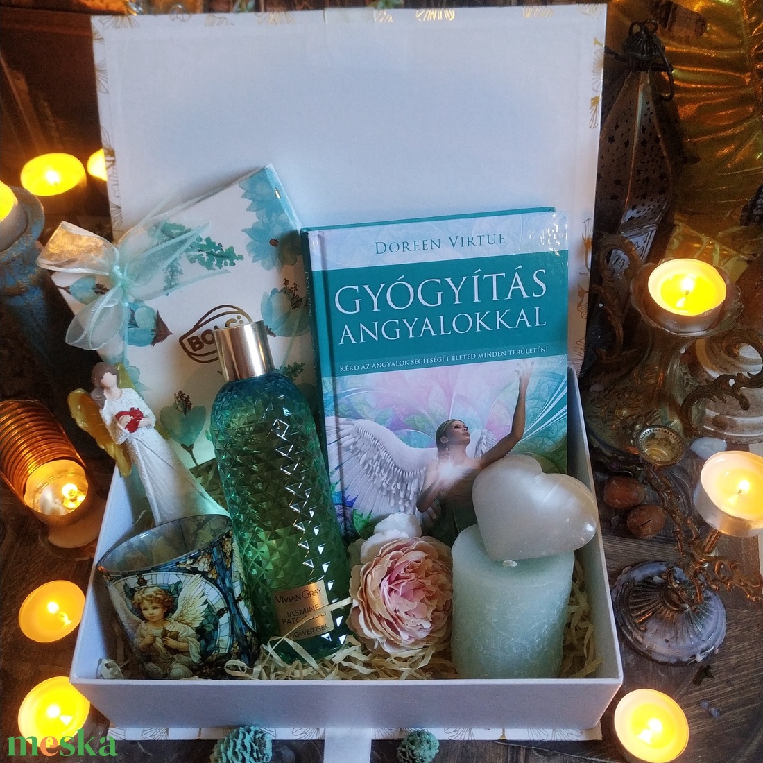 Gyógyítás angyalokkal ajándékcsomag csokoládéval, könyvvel, ásvánnyal szülinapra, névnapra, karácsonyra, pedagógusnapra  - élelmiszer - gourmet ajándékcsomag - Meska.hu