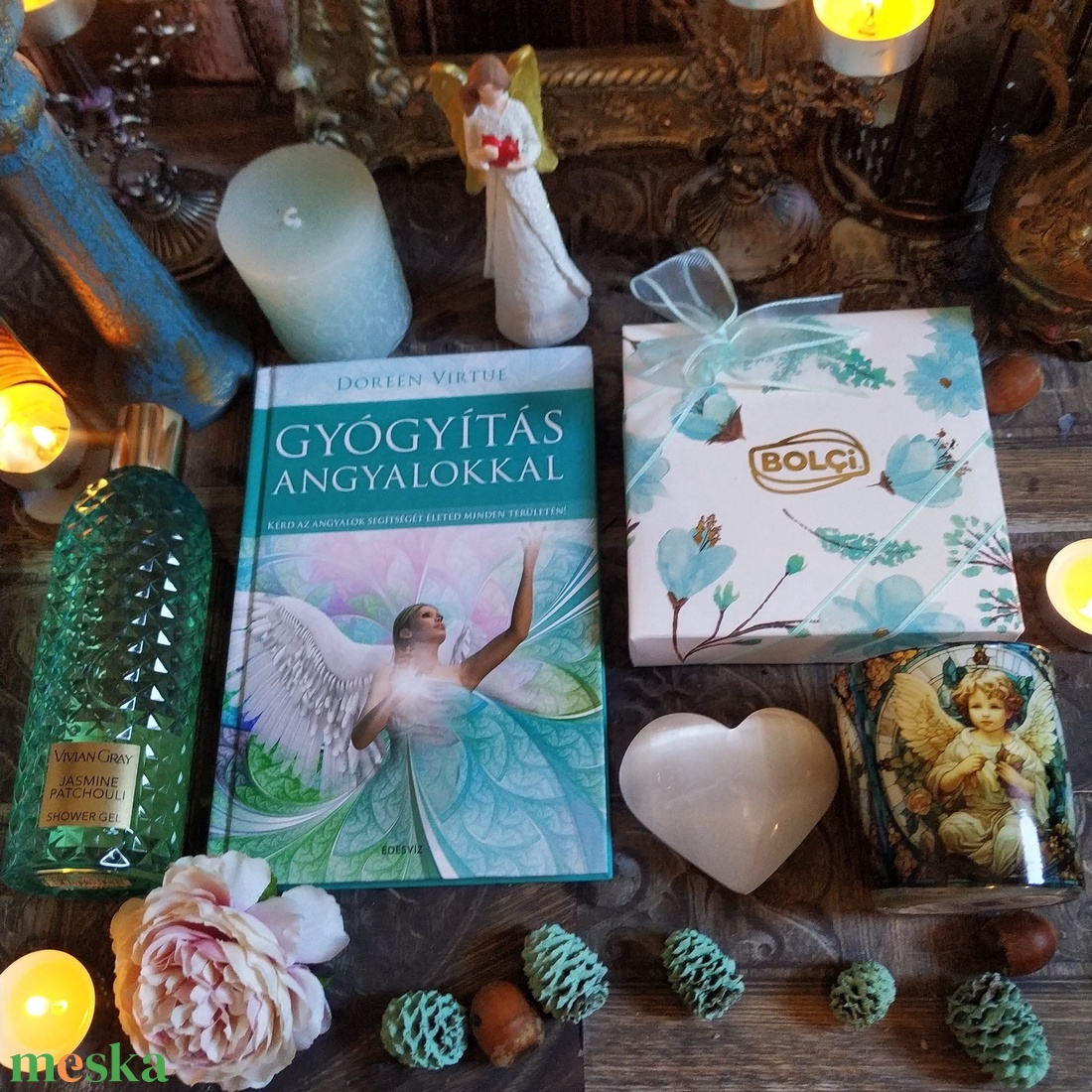 Gyógyítás angyalokkal ajándékcsomag csokoládéval, könyvvel, ásvánnyal szülinapra, névnapra, karácsonyra, pedagógusnapra  - élelmiszer - gourmet ajándékcsomag - Meska.hu