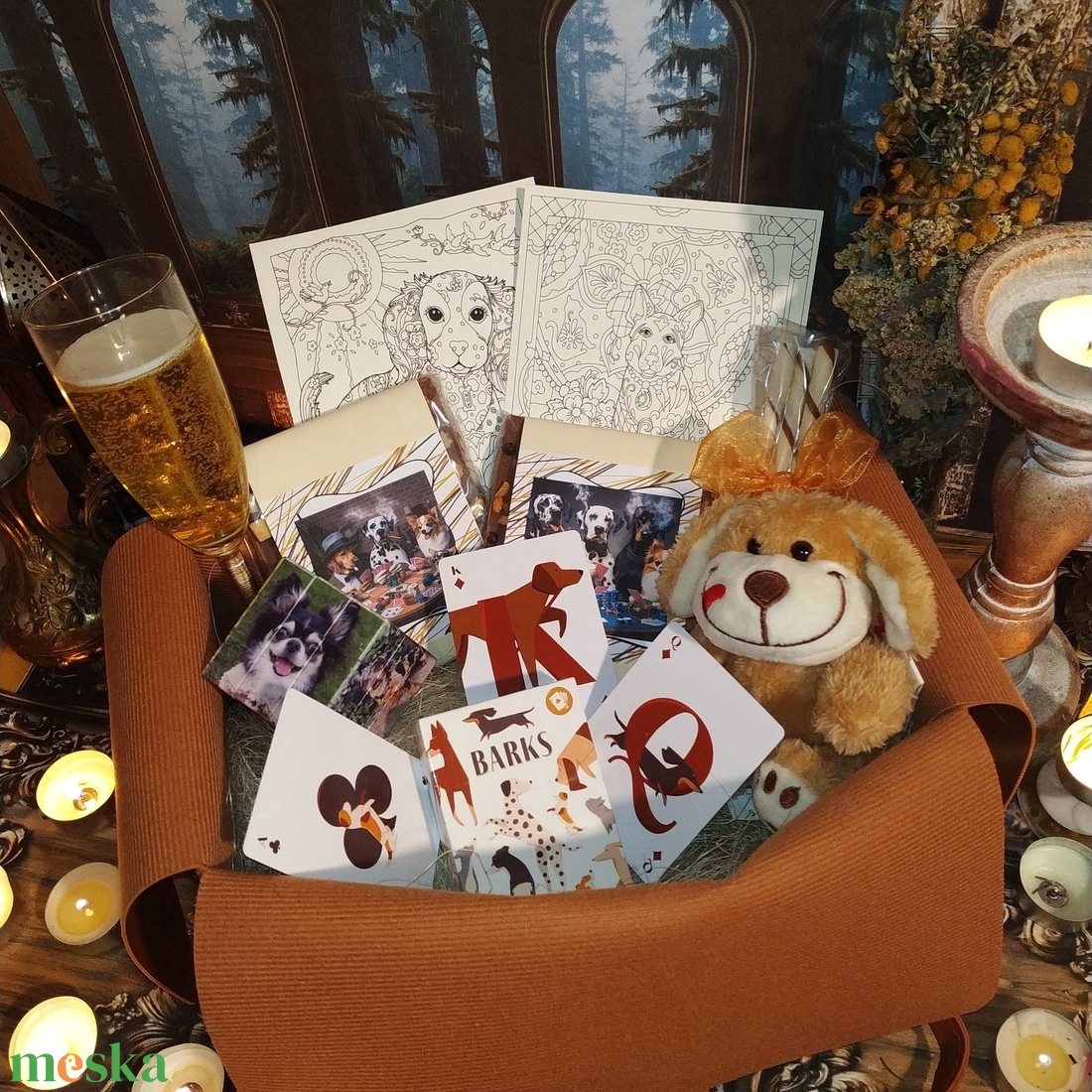 Kutyás ajándékcsomag csokoládéval, kutya mintás rubik kockával kutyás kiránduláshoz szülinapra, névnapra, évfordulóra  - élelmiszer - gourmet ajándékcsomag - Meska.hu