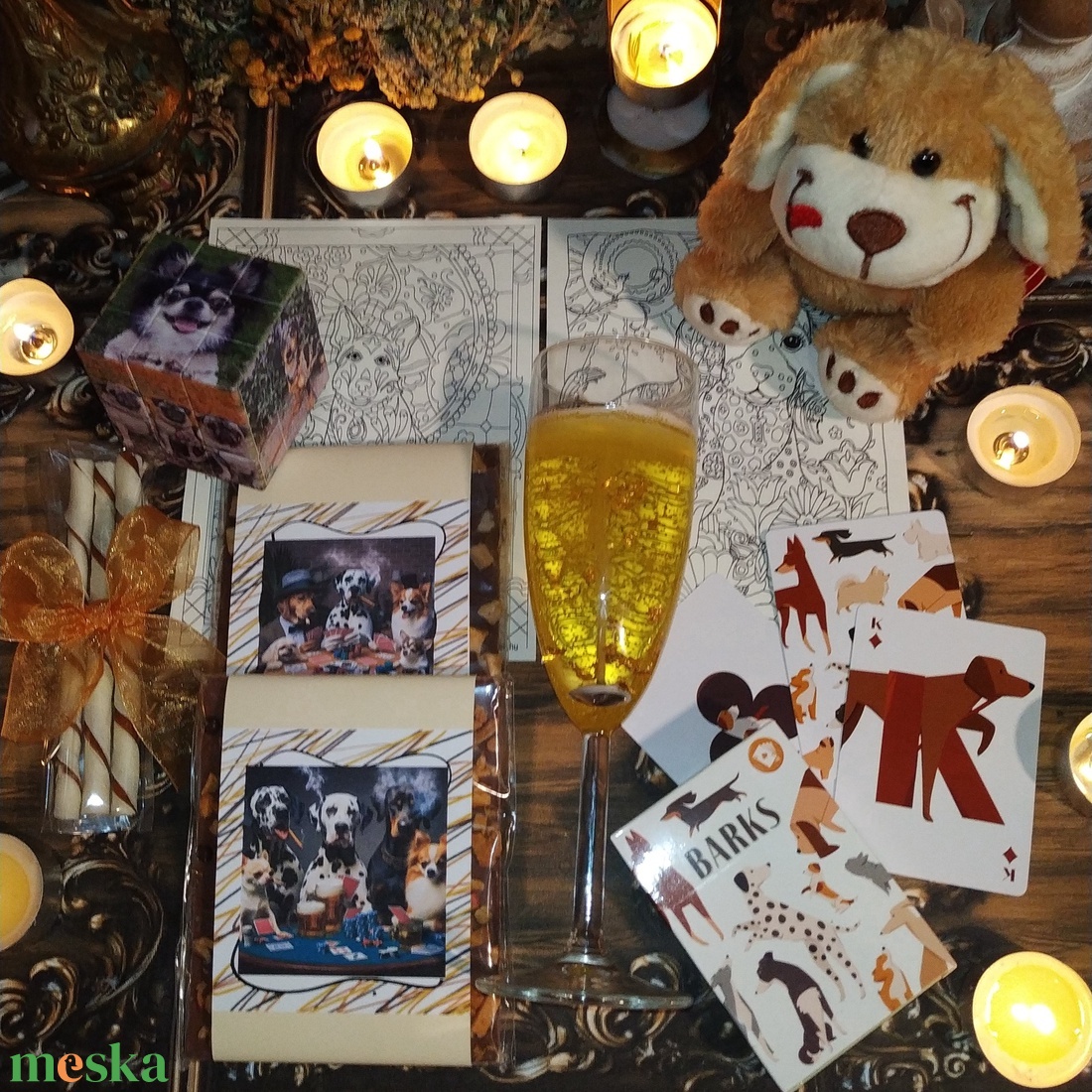 Kutyás ajándékcsomag csokoládéval, kutya mintás rubik kockával kutyás kiránduláshoz szülinapra, névnapra, évfordulóra  - élelmiszer - gourmet ajándékcsomag - Meska.hu