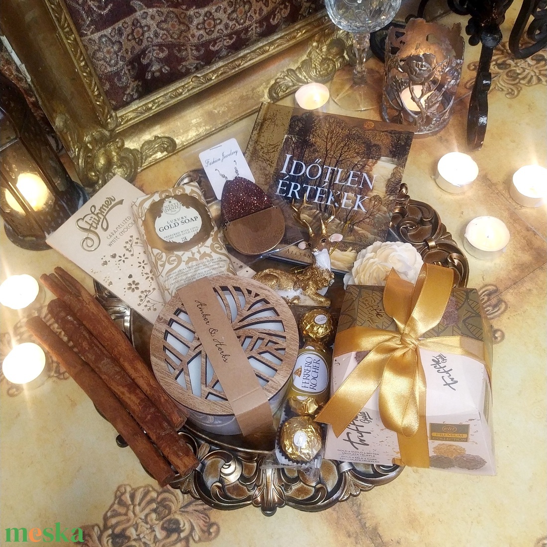 Időtlen értékek ajándékcsomag Valentin napra, nőnapra, szülinapra csokoládékkal, könyvvel, illatgyertyával - élelmiszer - gourmet ajándékcsomag - Meska.hu