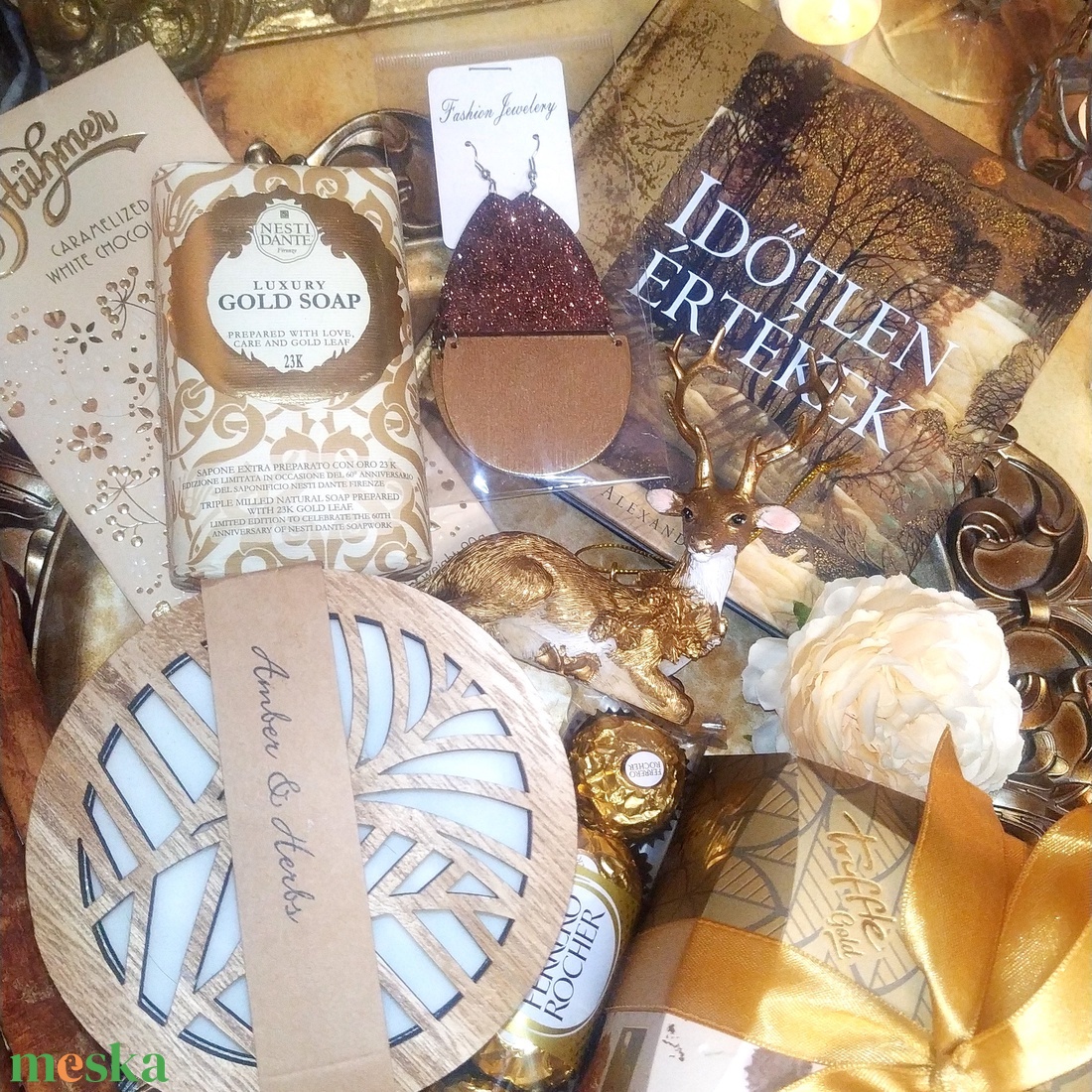 Időtlen értékek ajándékcsomag Valentin napra, nőnapra, szülinapra csokoládékkal, könyvvel, illatgyertyával - élelmiszer - gourmet ajándékcsomag - Meska.hu