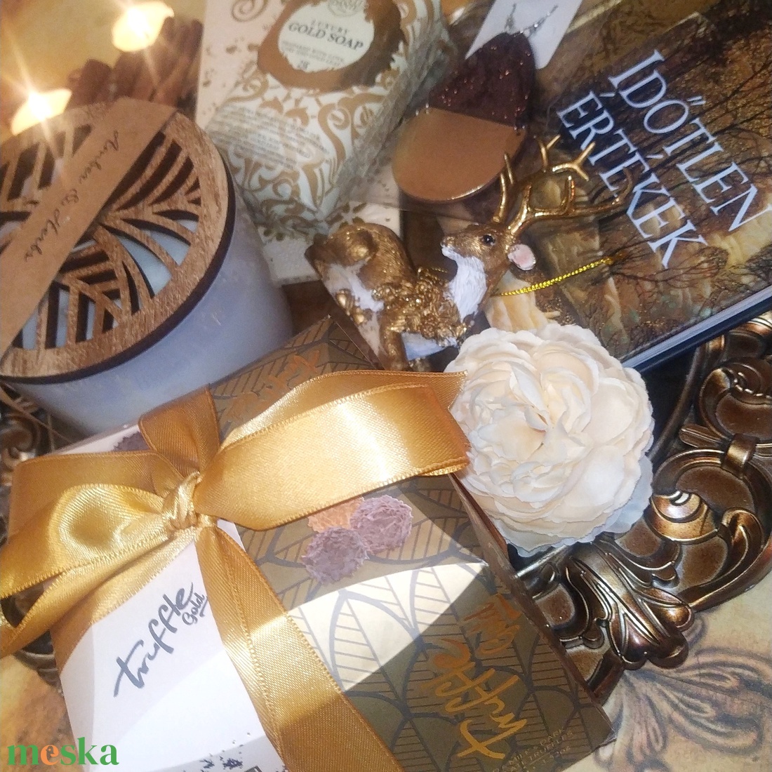 Időtlen értékek ajándékcsomag Valentin napra, nőnapra, szülinapra csokoládékkal, könyvvel, illatgyertyával - élelmiszer - gourmet ajándékcsomag - Meska.hu