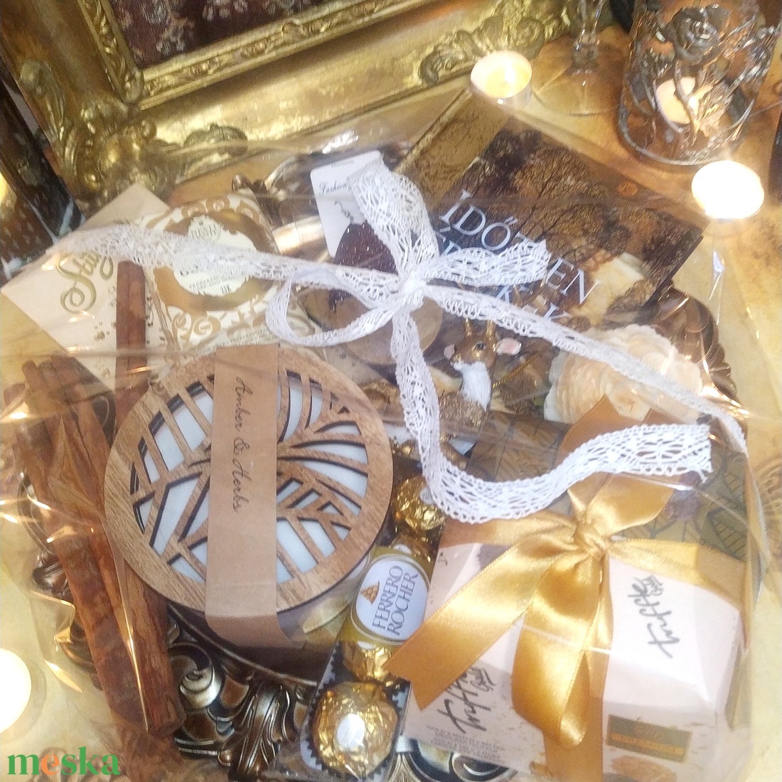 Időtlen értékek ajándékcsomag Valentin napra, nőnapra, szülinapra csokoládékkal, könyvvel, illatgyertyával - élelmiszer - gourmet ajándékcsomag - Meska.hu