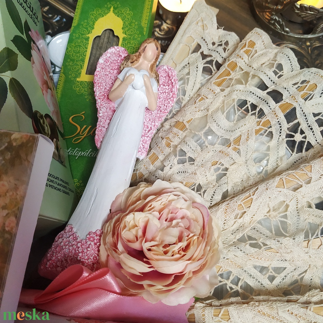 Romantikus ajándékcsomag szerelemes Valentin napra, Nőnapra, Évforfulóra, Születésnapra kézműves csokoládéval, angyallal - élelmiszer - gourmet ajándékcsomag - Meska.hu