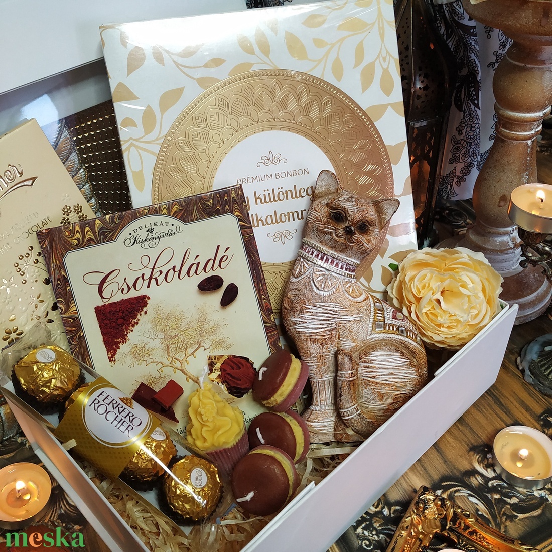 Valentin napi ajándékcsomag csokoládéval cica rajongóknak - Cirmi cica csokiboltja finomságokkal Nőnapra, Szülinapra - élelmiszer - gourmet ajándékcsomag - Meska.hu