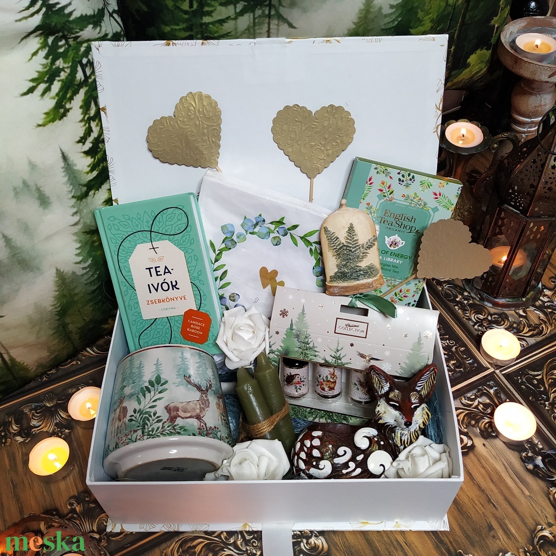 Nőnapi ajándékcsomag cuki  róka figurával, teával és könyvvel - Egy csésze tea Rókakoma teakönyvtárában - élelmiszer - gourmet ajándékcsomag - Meska.hu