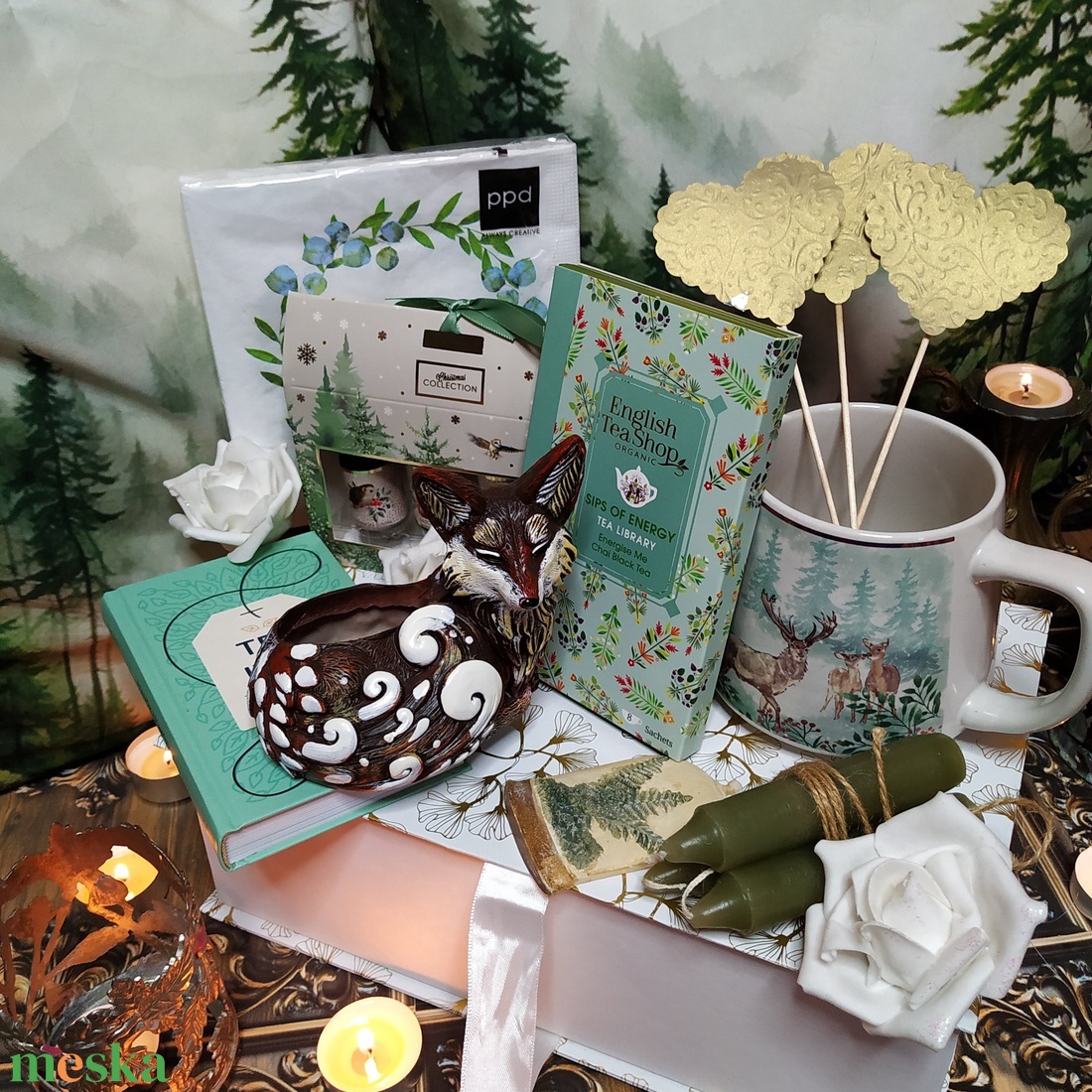 Nőnapi ajándékcsomag cuki  róka figurával, teával és könyvvel - Egy csésze tea Rókakoma teakönyvtárában - élelmiszer - gourmet ajándékcsomag - Meska.hu