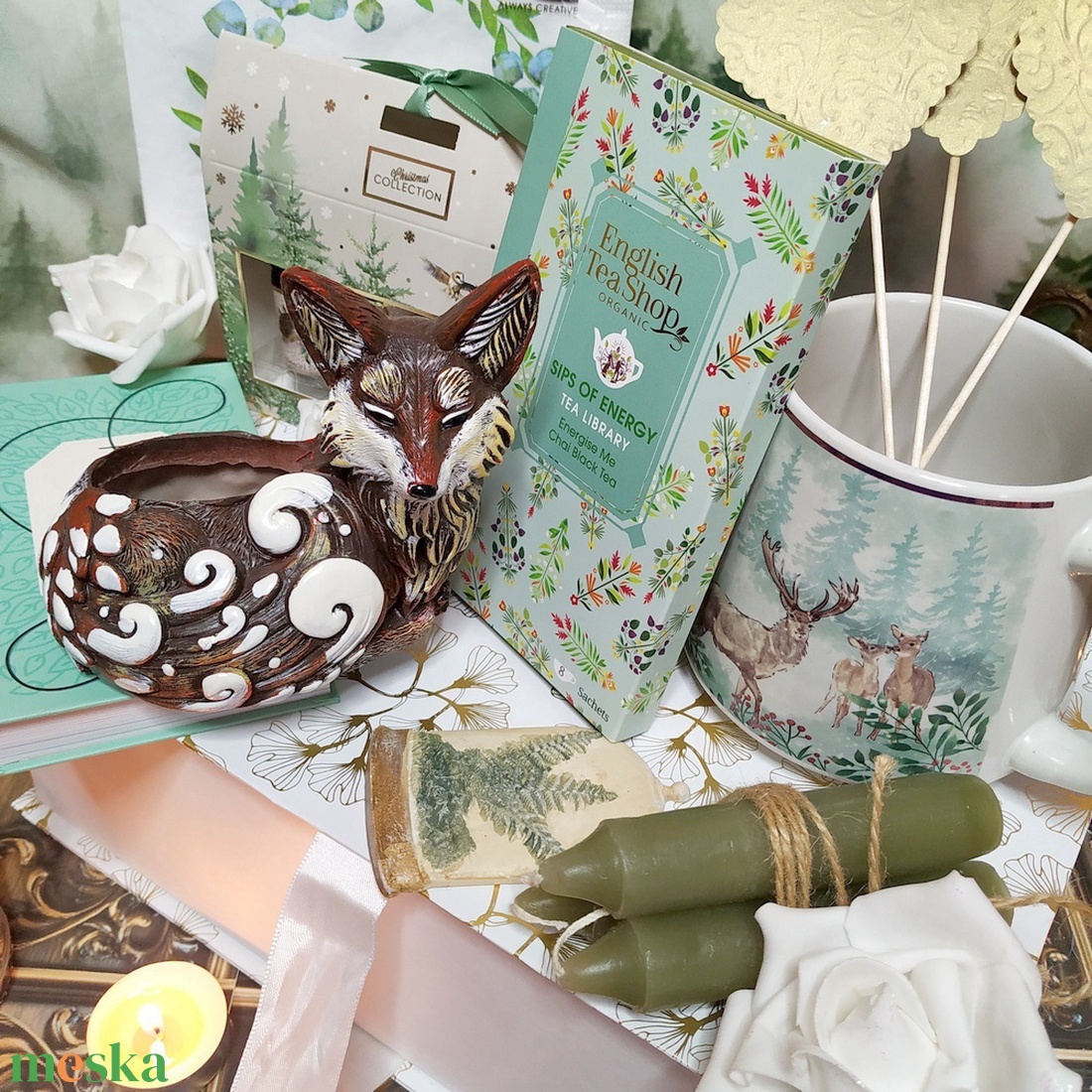 Nőnapi ajándékcsomag cuki  róka figurával, teával és könyvvel - Egy csésze tea Rókakoma teakönyvtárában - élelmiszer - gourmet ajándékcsomag - Meska.hu