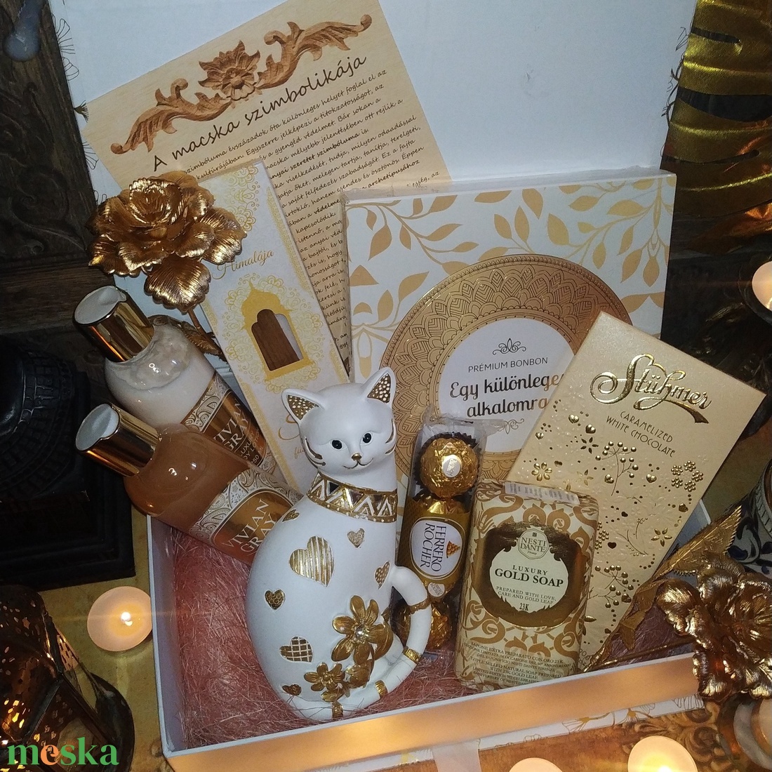 Cicás ajándékcsomag csokoládékkal és kozmetikumokkal nőknek anyáknapjára, szülinapra, névnapra,  - élelmiszer - gourmet ajándékcsomag - Meska.hu