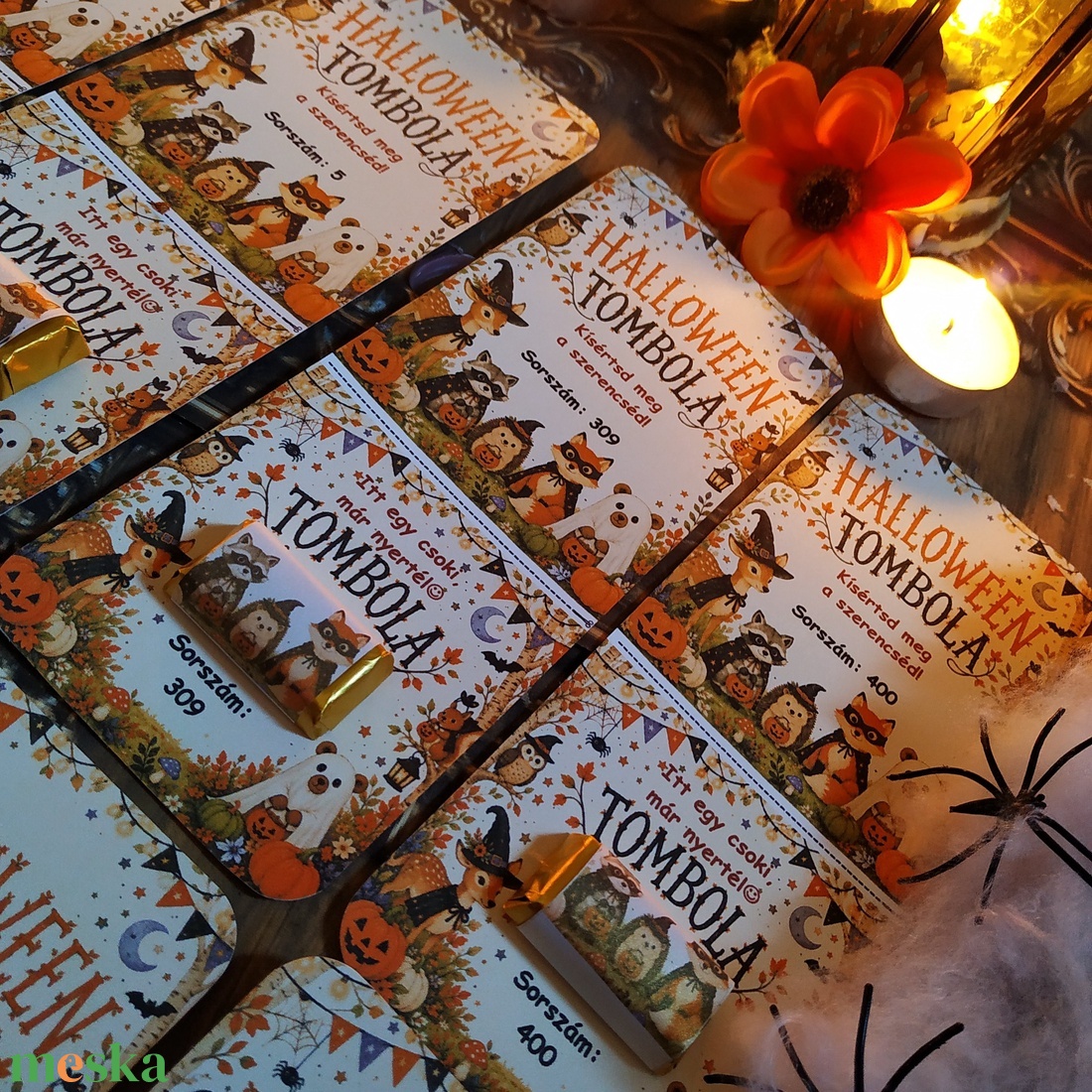 Halloween tombola kártya csokival Halloween bulikra ovisoknak, gyerkeeknek, felnőtteknek cuki erdei állatkákkal - otthon & életmód - dekoráció - halloween - halloweeni meghívó, képeslap, ajándékkísérő - Meska.hu