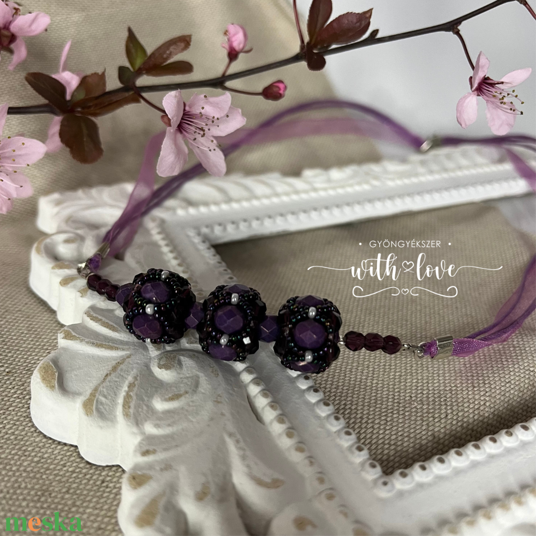 Lila bogyós gyöngy nyaklánc - ékszer - nyaklánc - bogyós nyaklánc - Meska.hu
