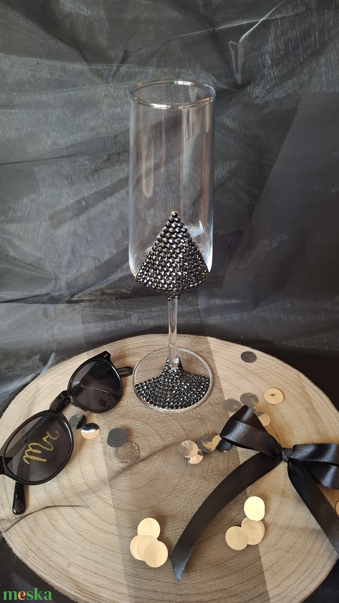 Black Diamond pezsgőspohár - esküvő - emlék & ajándék - doboz - Meska.hu