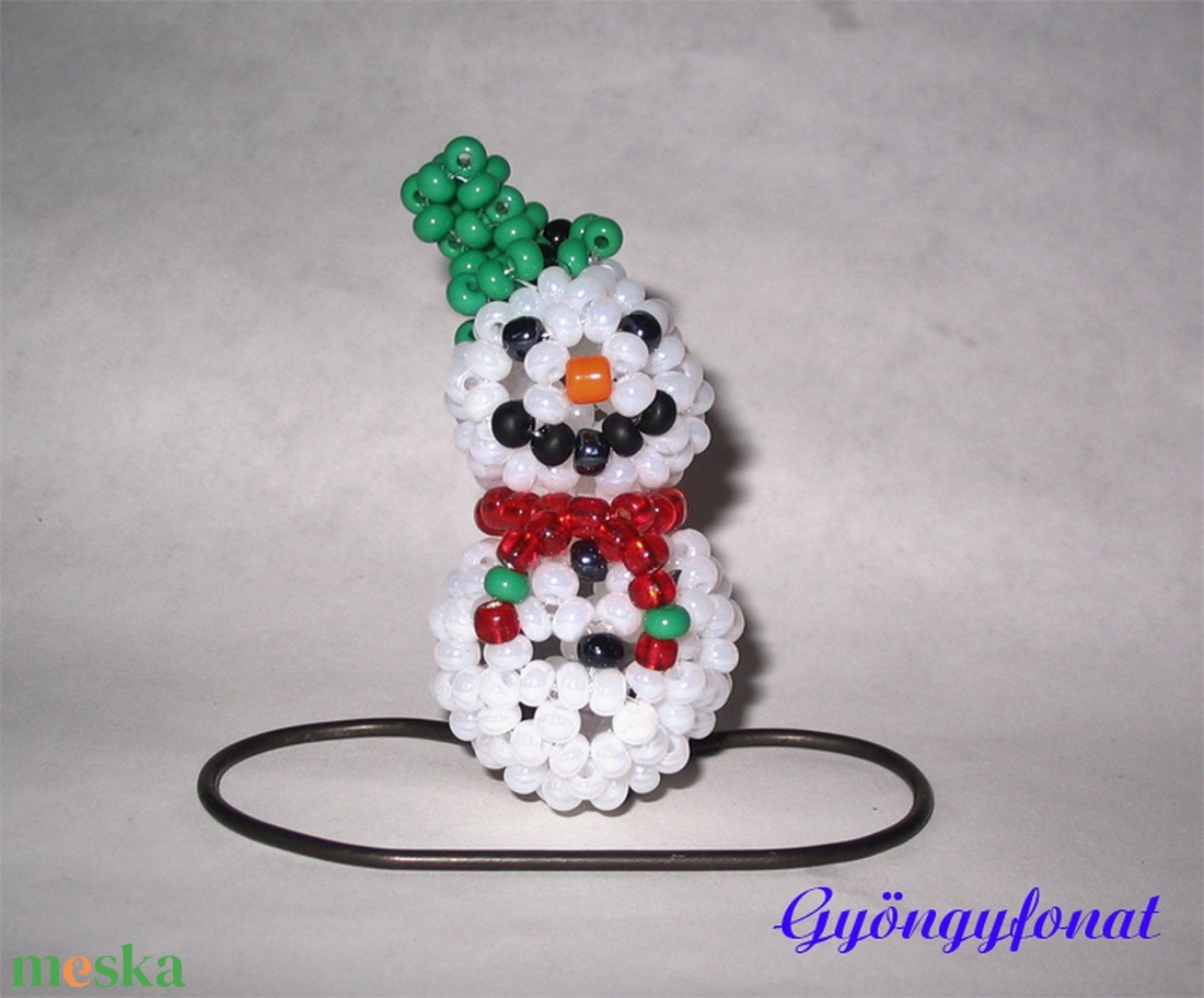 Hóember,  karácsonyi dísz gyöngyből - karácsony - karácsonyi lakásdekoráció - karácsonyi manók, figurák - Meska.hu