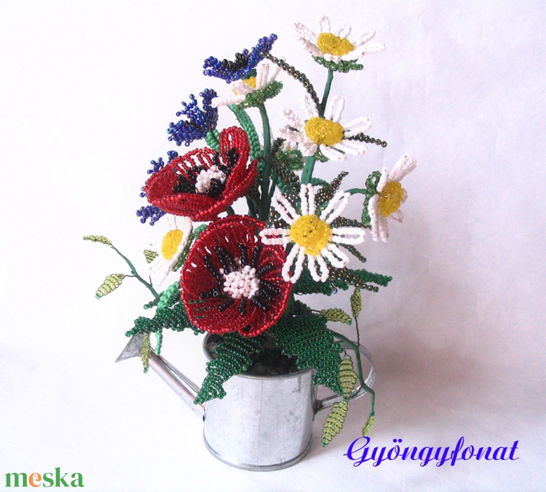 Pipacs margitvirággal öntözőkannában , asztaldísz - otthon & lakás - dekoráció - virágdísz és tartó - csokor & virágdísz - Meska.hu