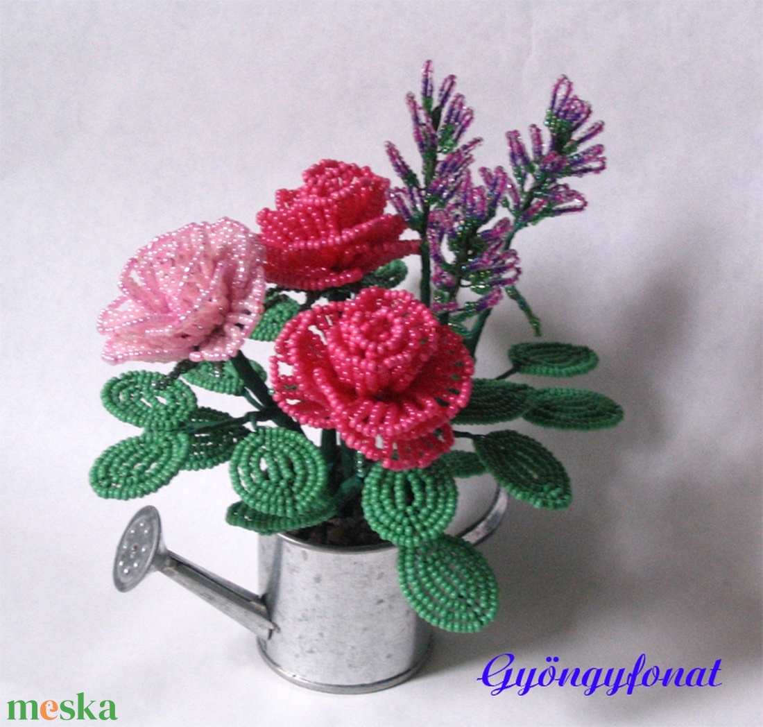 Rózsaszín rózsa levendulával,  asztaldísz - otthon & lakás - dekoráció - virágdísz és tartó - csokor & virágdísz - Meska.hu