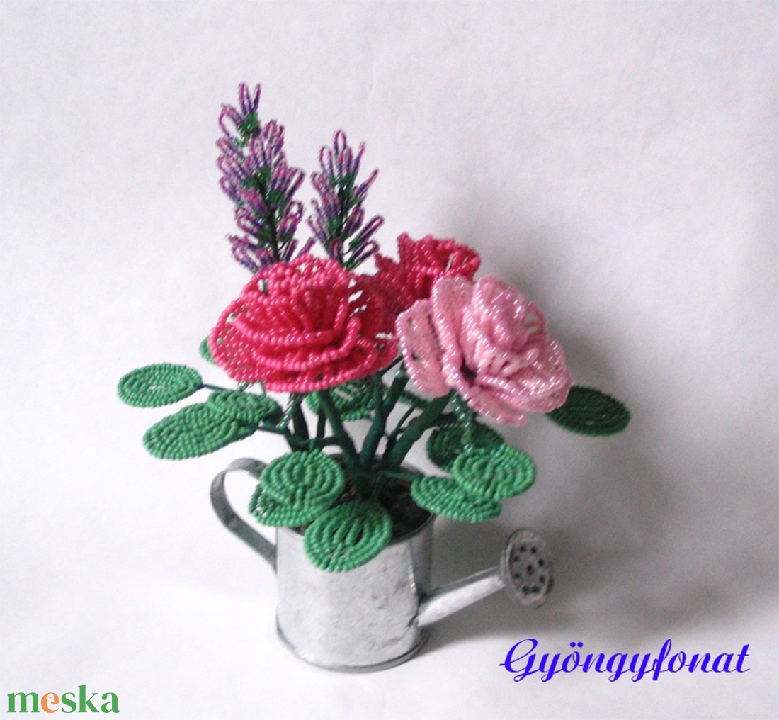 Rózsaszín rózsa levendulával,  asztaldísz - otthon & lakás - dekoráció - virágdísz és tartó - csokor & virágdísz - Meska.hu