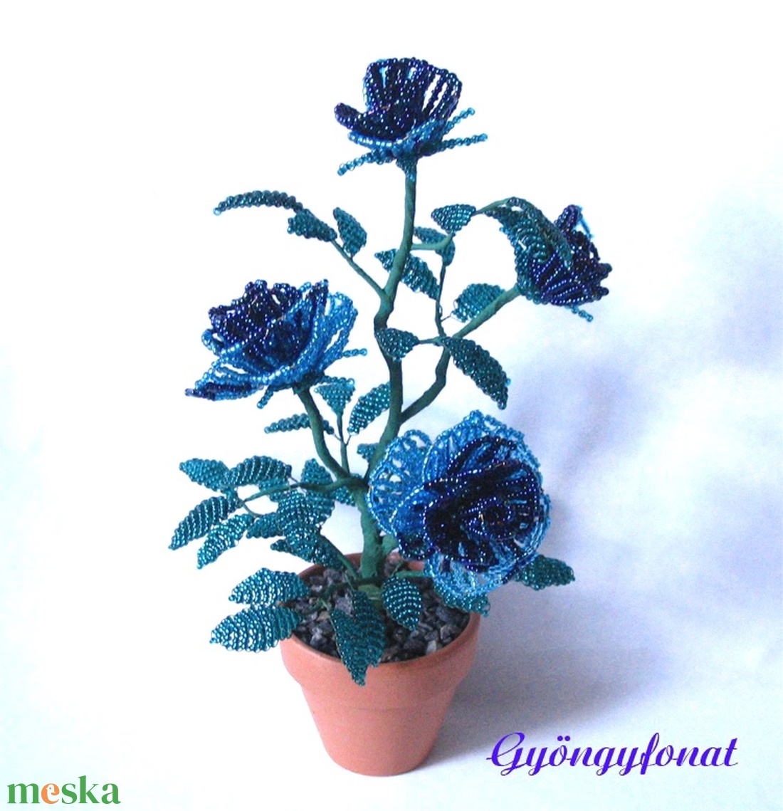 Kék rózsa, cserepes virág, asztaldísz  - otthon & lakás - dekoráció - virágdísz és tartó - cserép & kaspó - Meska.hu