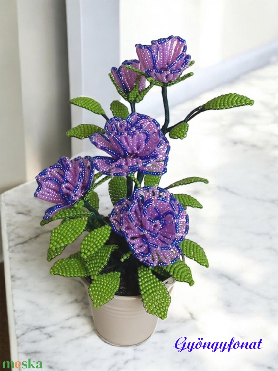 Rózsa gyöngyből, vödörben - otthon & életmód - dekoráció - virágdísz és tartó - csokor & virágdísz - Meska.hu