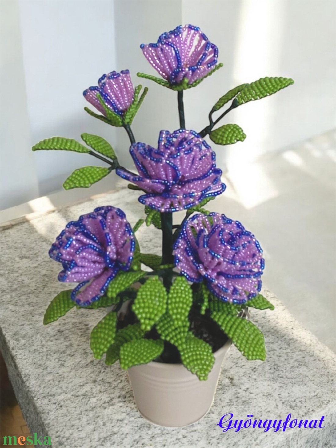 Rózsa gyöngyből, vödörben - otthon & életmód - dekoráció - virágdísz és tartó - csokor & virágdísz - Meska.hu