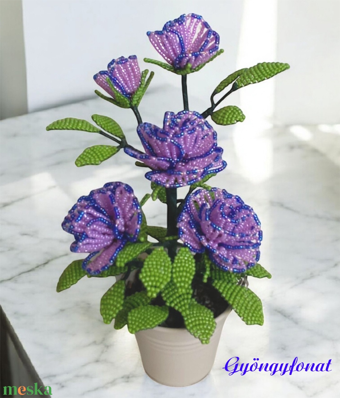 Rózsa gyöngyből, vödörben - otthon & életmód - dekoráció - Meska.hu