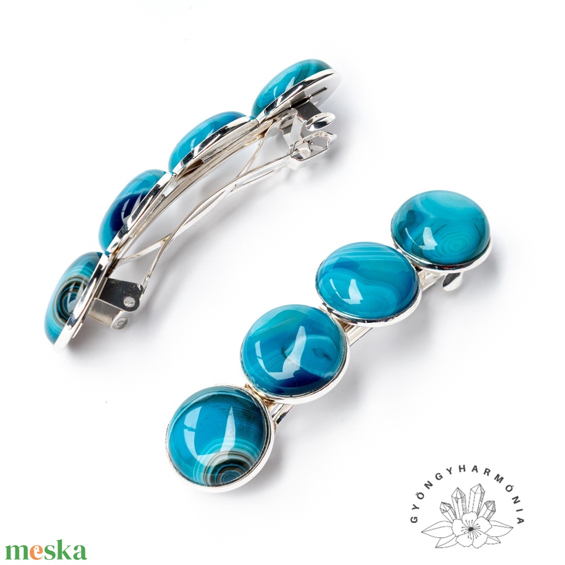 Francia hajcsat achát ásvány díszítéssel - ruha & divat - hajdísz & hajcsat - hajdísz - Meska.hu