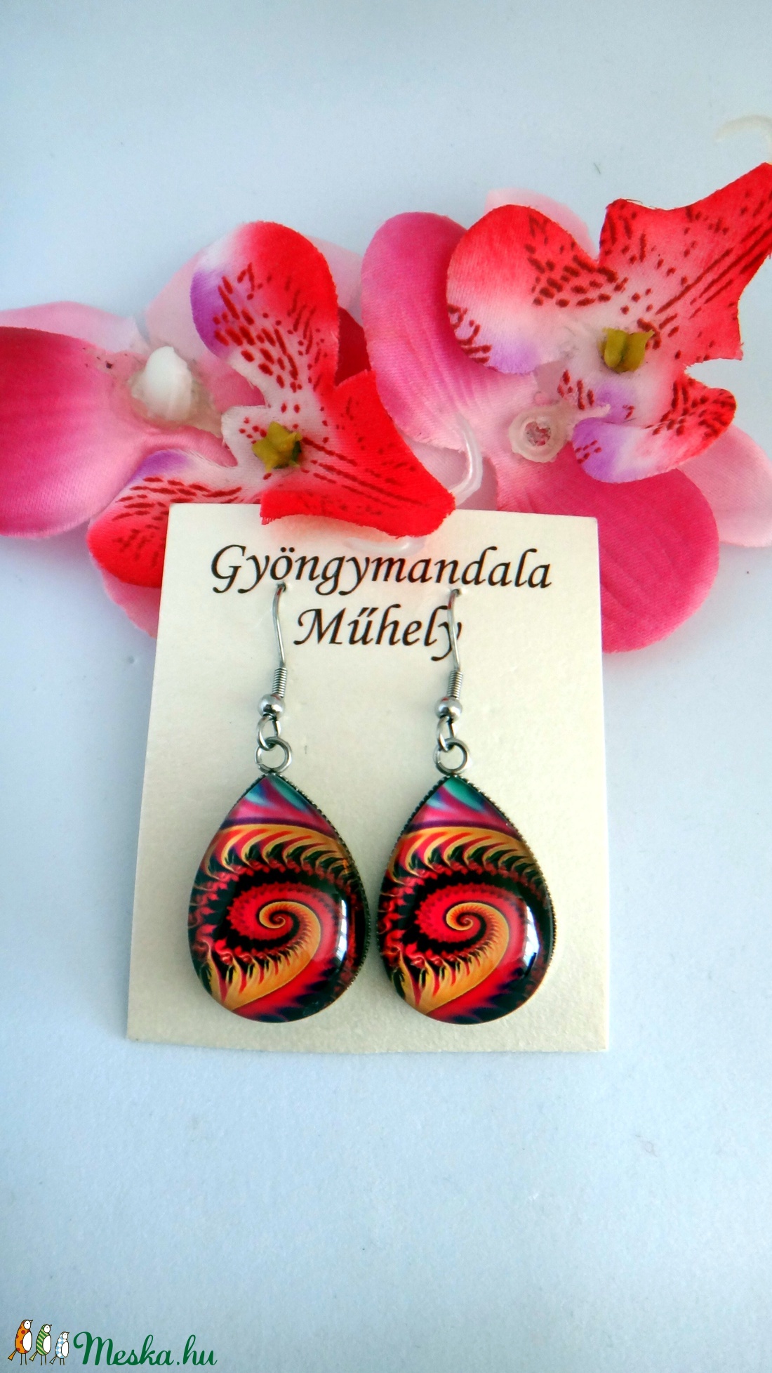 Üveglencsés fülbevaló csepp spirál -  - Meska.hu