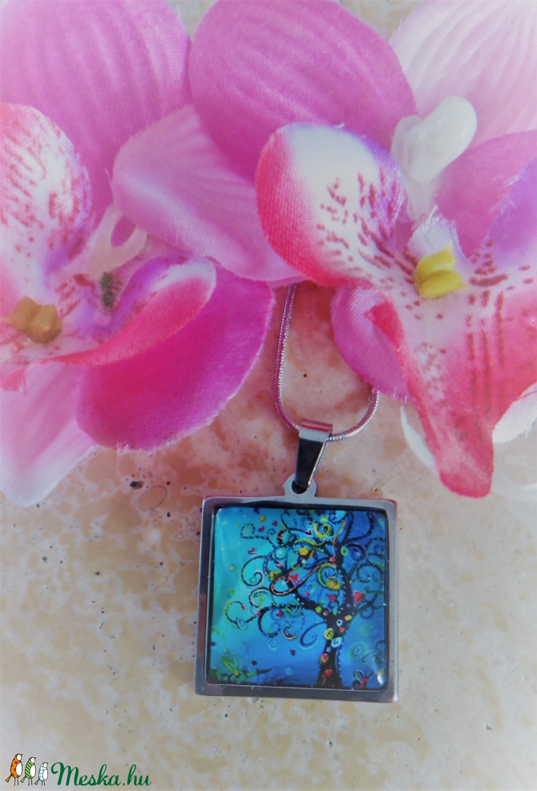 Üveglencsés nyaklánc életfa -  - Meska.hu