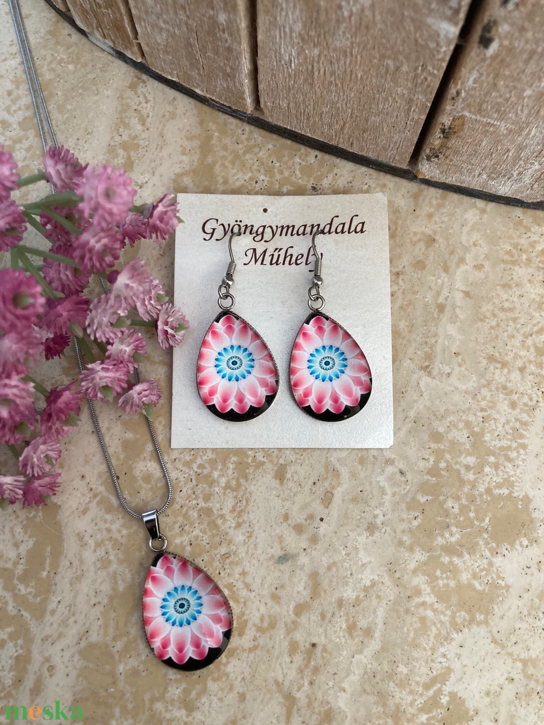 Üveglencsés nemesacél ékszerszett! - virág - ékszer - ékszerszett - Meska.hu