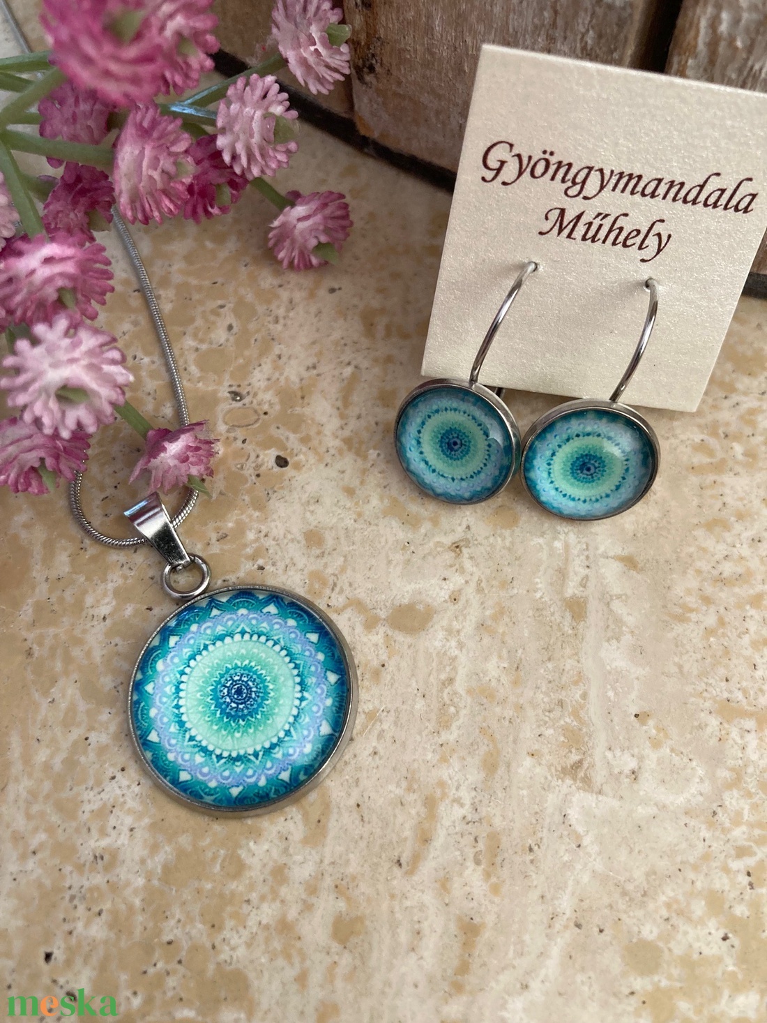 Üveglencsés nemesacél divatékszett! - tenger - ékszer - ékszerszett - Meska.hu