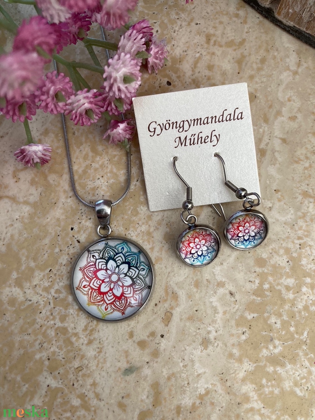 Üveglencsés nemesacél divatékszett! - mandala - ékszer - ékszerszett - Meska.hu