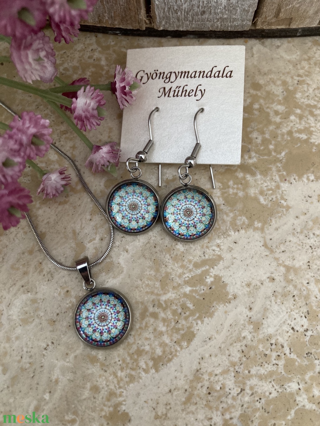 Üveglencsés nemesacél divatékszett! - szolid mandala - ékszer - ékszerszett - Meska.hu